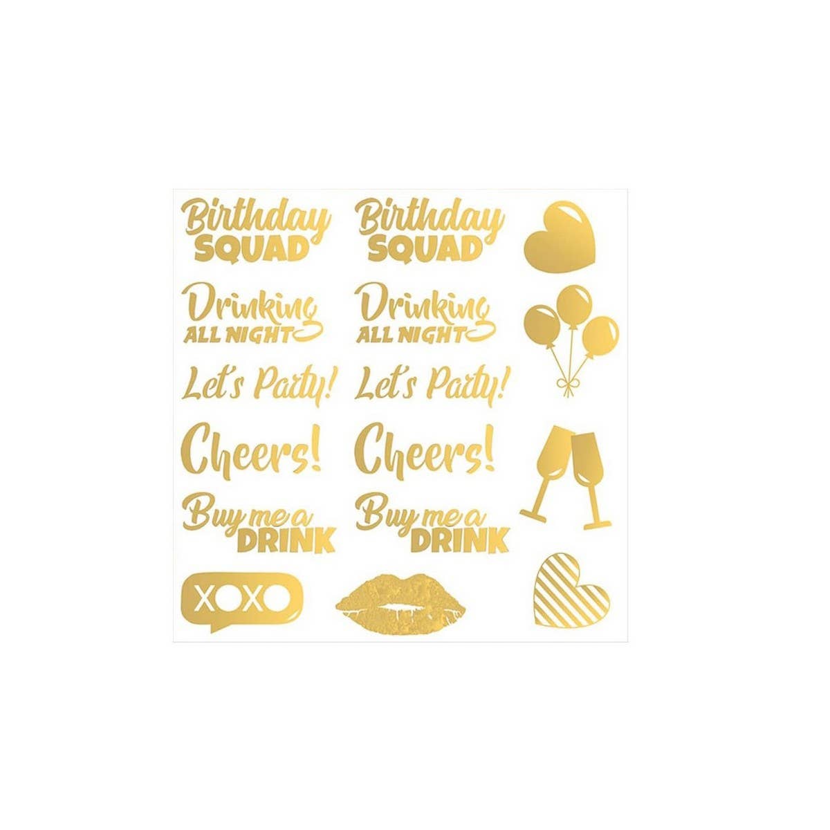 Gold Foil Birthday Party Metallic Tattoo Stickers