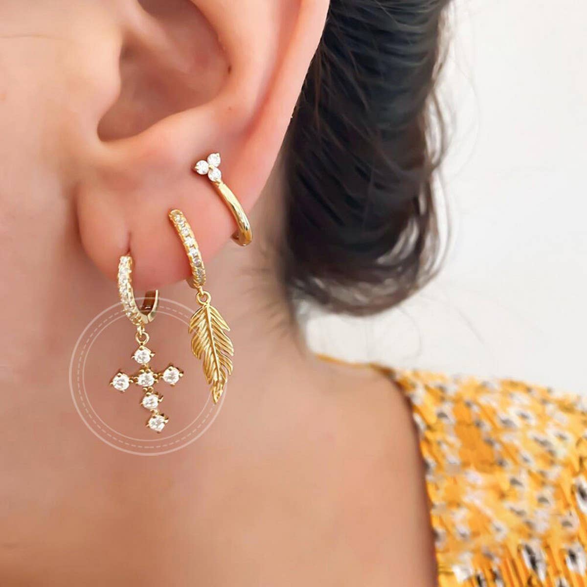 COLORFUL FRENCH CROSS DIAMOND EARRINGS