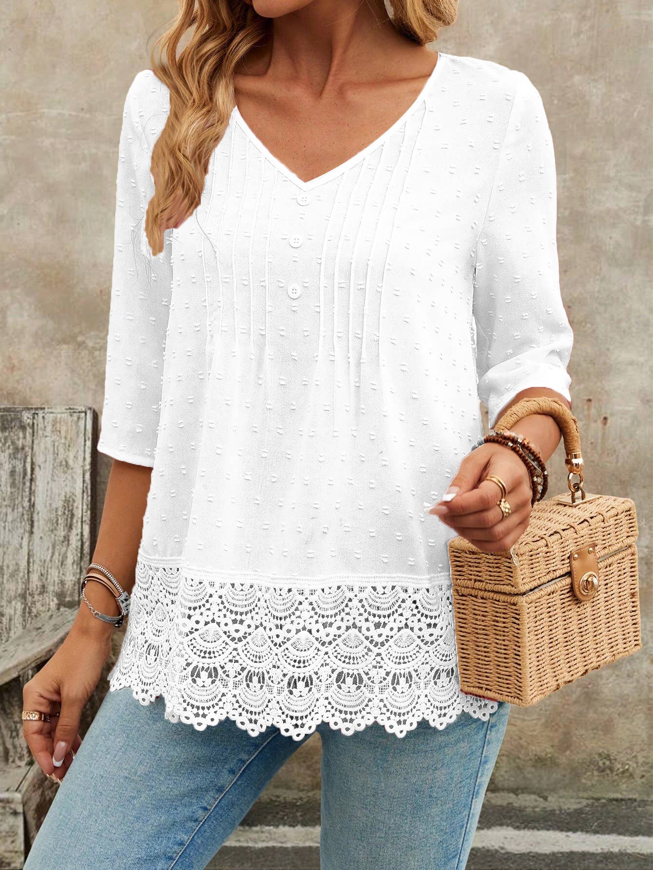 Hollowed-out embroidered lace French-style shirt