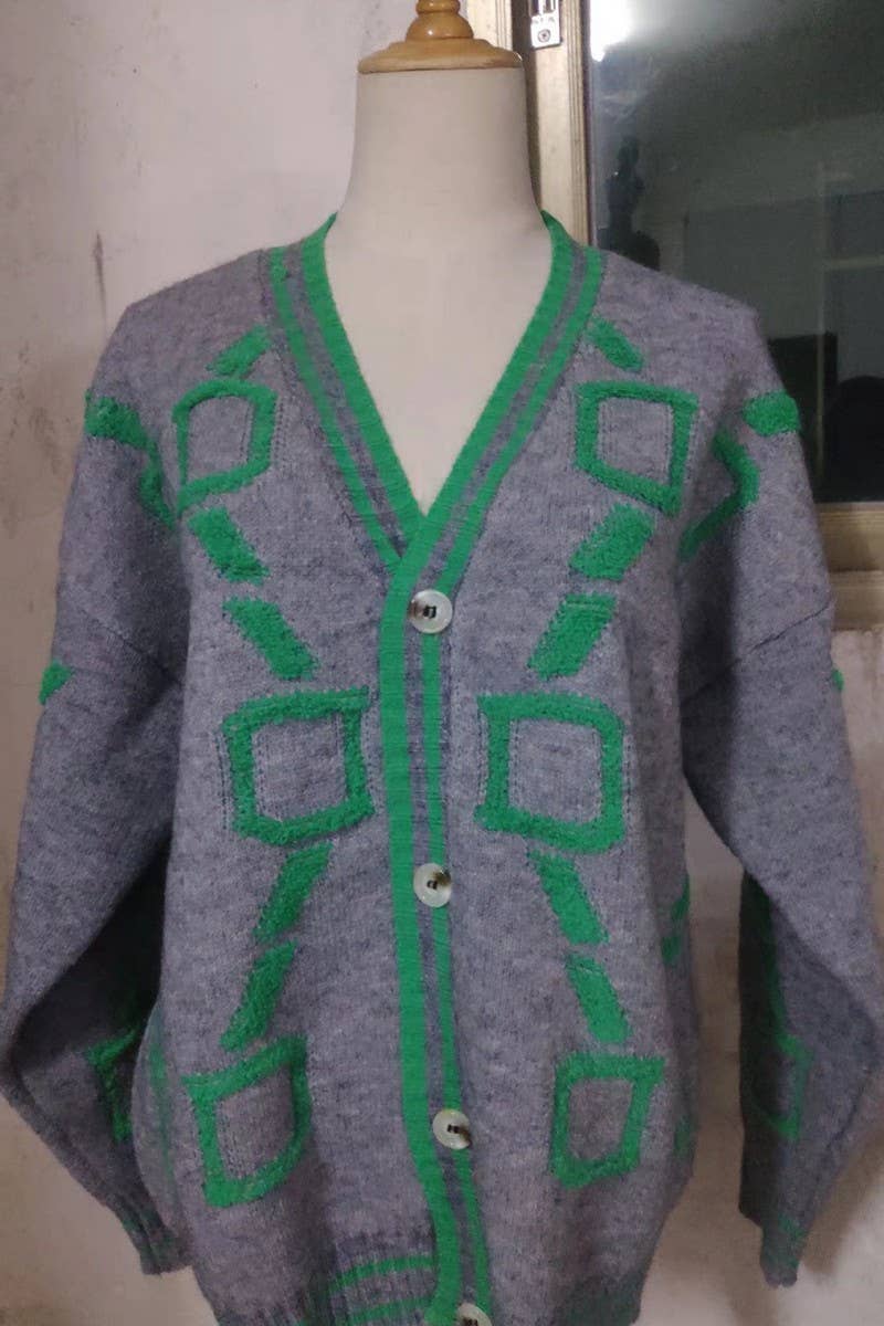 CWOCAL1610_3D PATTERN LONG-SLEEVED KNITTED CARDIGAN