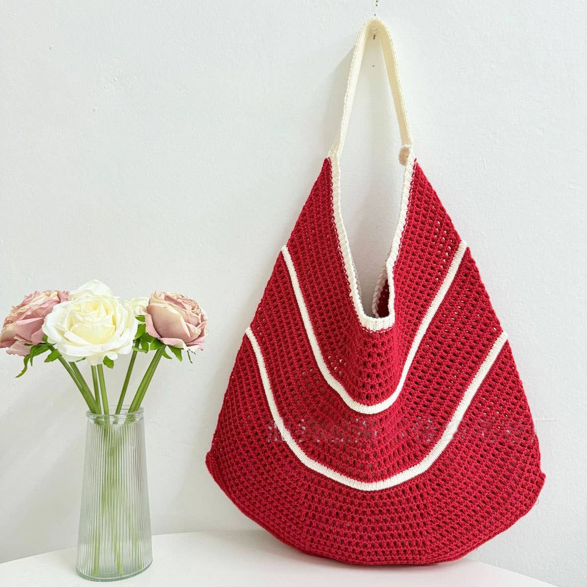 CUAB00630_2025 STRIPED KNIT TOTE BAG LARGE CAPACITY VACATION