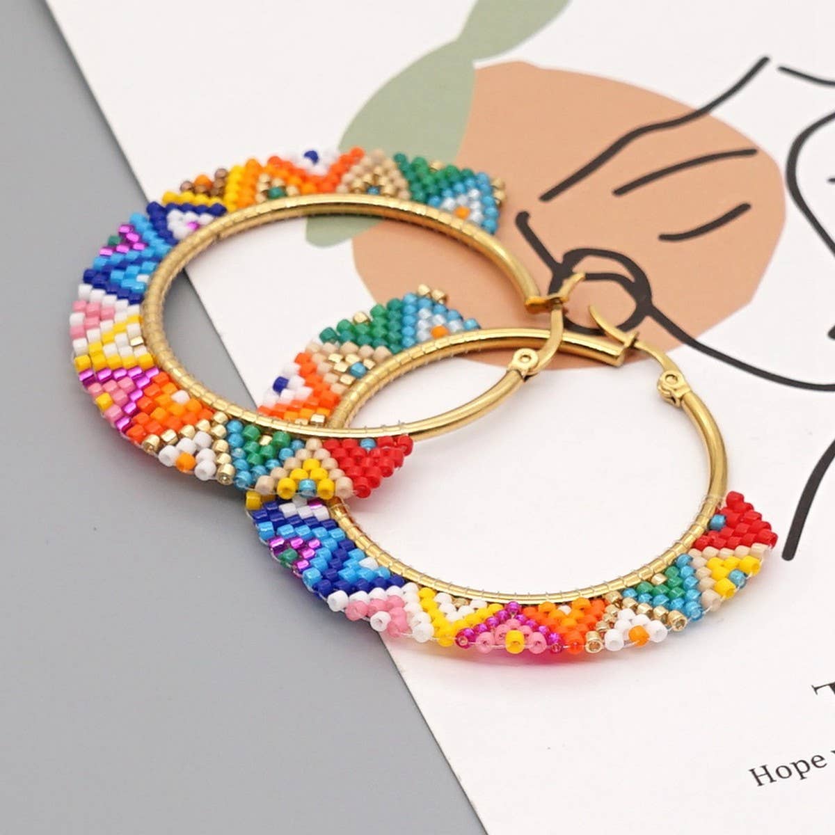 BEADED RICE BEADS HAND-WOVEN COLORFUL EARRINGS_CWMM3873