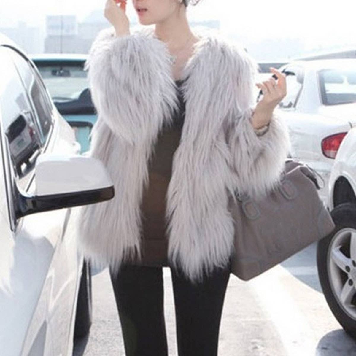 Women's Plus Size Fluffy Faux Fur Jacket
