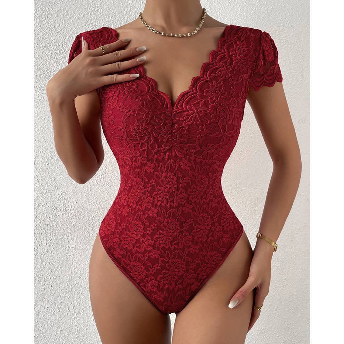 SOLID COLOR LACE SEE-THROUGH DEEP VBACKLESSJUMPSUIT_CWMM4629