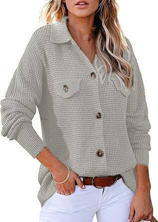 WAFFLE KNIT JACKET CASUAL BUTTON-DOWN SHIRT