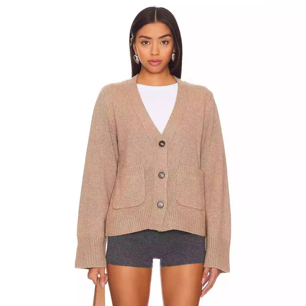 SOLID COLOR LONG-SLEEVED CASUAL CARDIGAN SWEATER