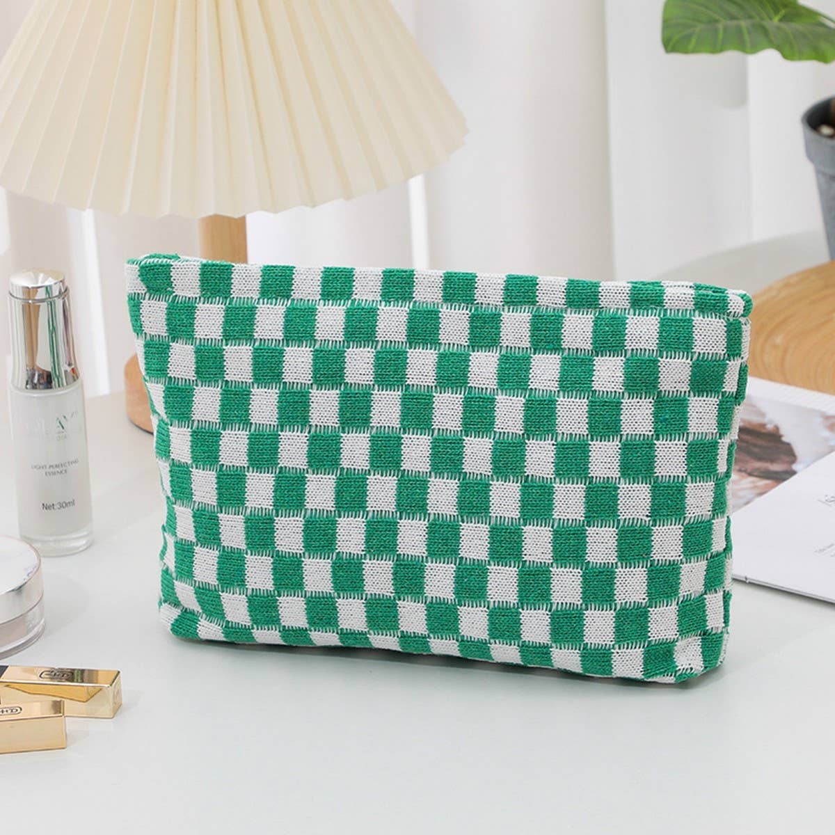 KNITTED CHECKERBOARD MAKEUP BAG PEN BAG_CWAB1210