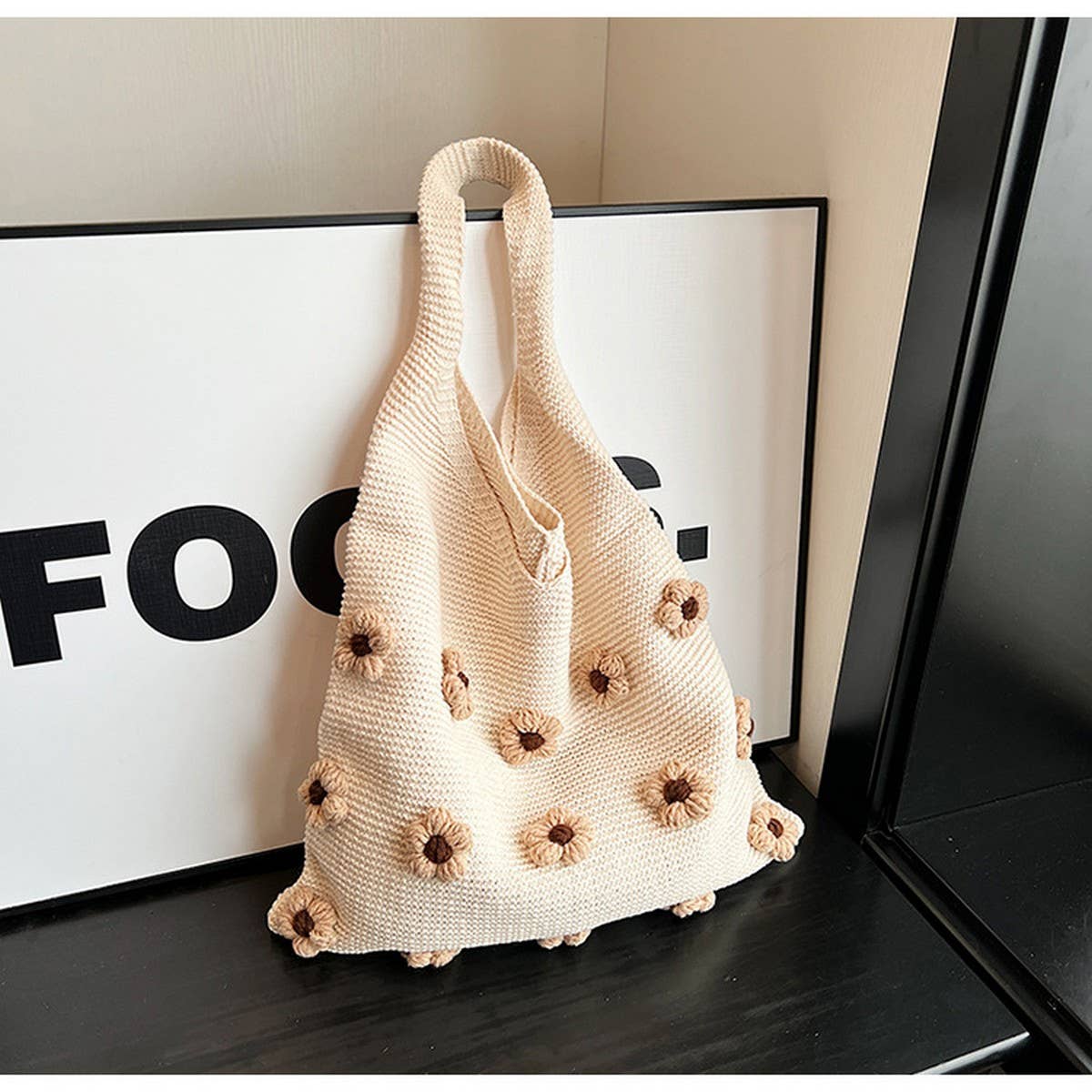 CUTE WOOL FLOWER CROCHET TOTE BAG_CWAB2409