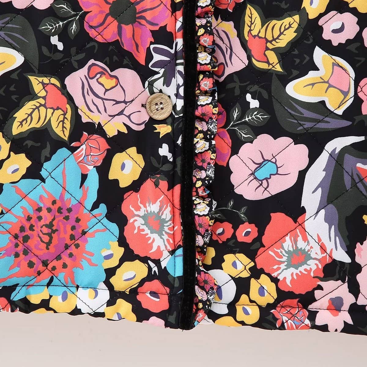 SINGLE BREASTED FLORAL PRINT QUILTED JACKET_CWOJA1564