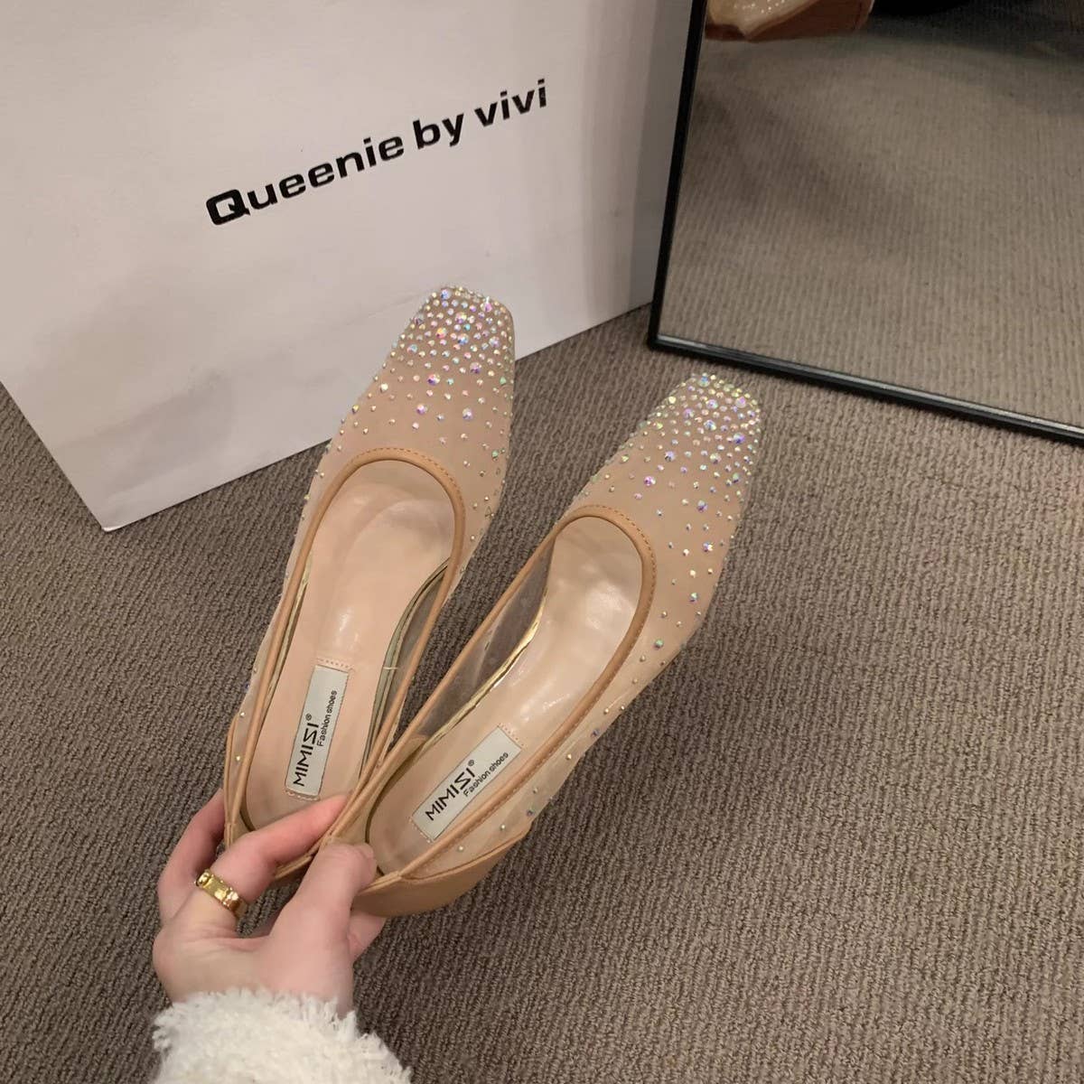 Flat Square Toe Rhinestone Breathable Fairy Flats