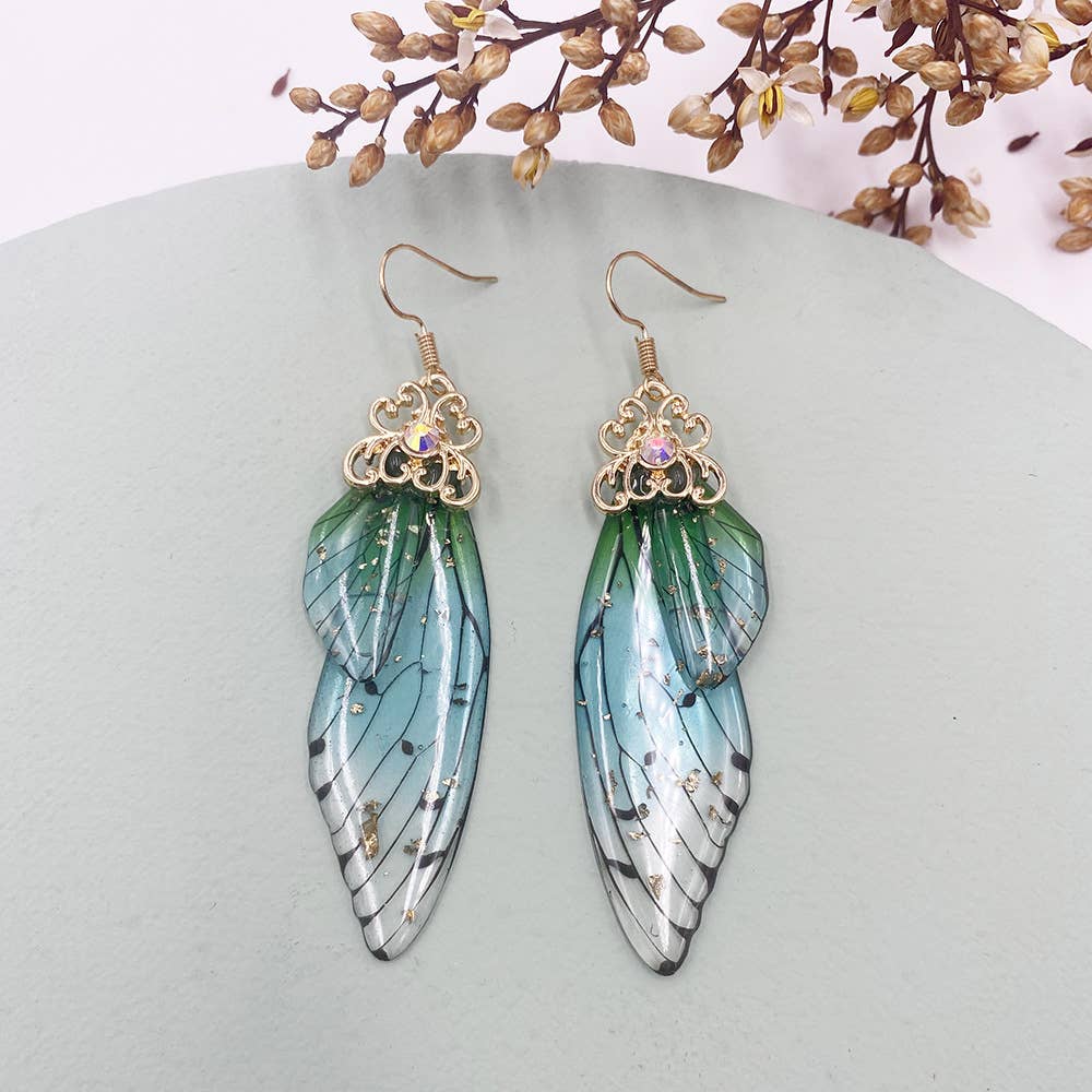 Elegant long earrings with cicada wing wings