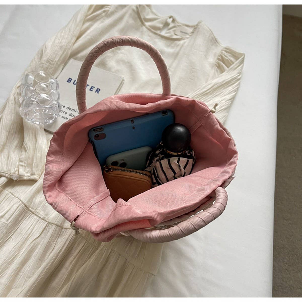 RESORT STYLE PORTABLE BOW FASHION WOVEN BAG_CWAB2312