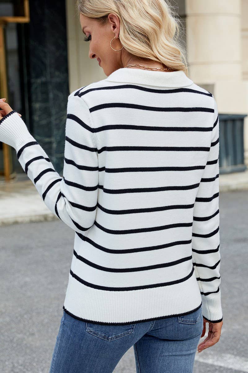 CWOSWL07732_CASUAL STRIPED LONG-SLEEVED KNIT SWEATER TOP