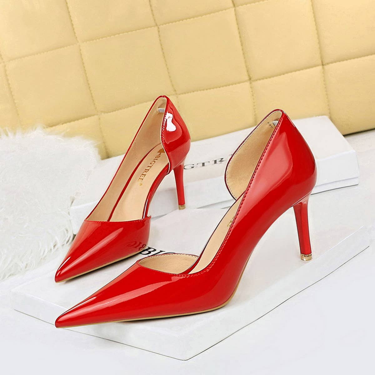GLOSSY SHALLOW POINTED TOE SEXY HIGH HEELS