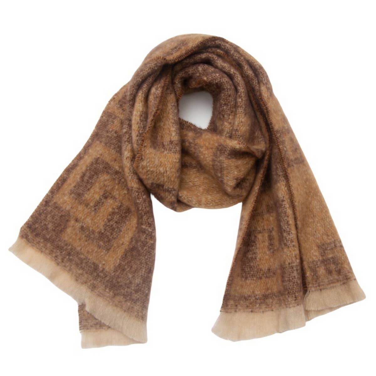 Greek Key Jacquard Scarf ? Fringe Winter Wrap