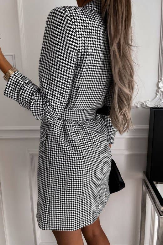 FASHION PRINT PLAID SUIT JACKET DRESS