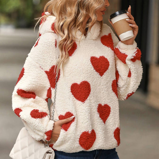 WOMEN FASHIONABLE LOVE PRINT FLEECE HOODIE_CWOHOL0363