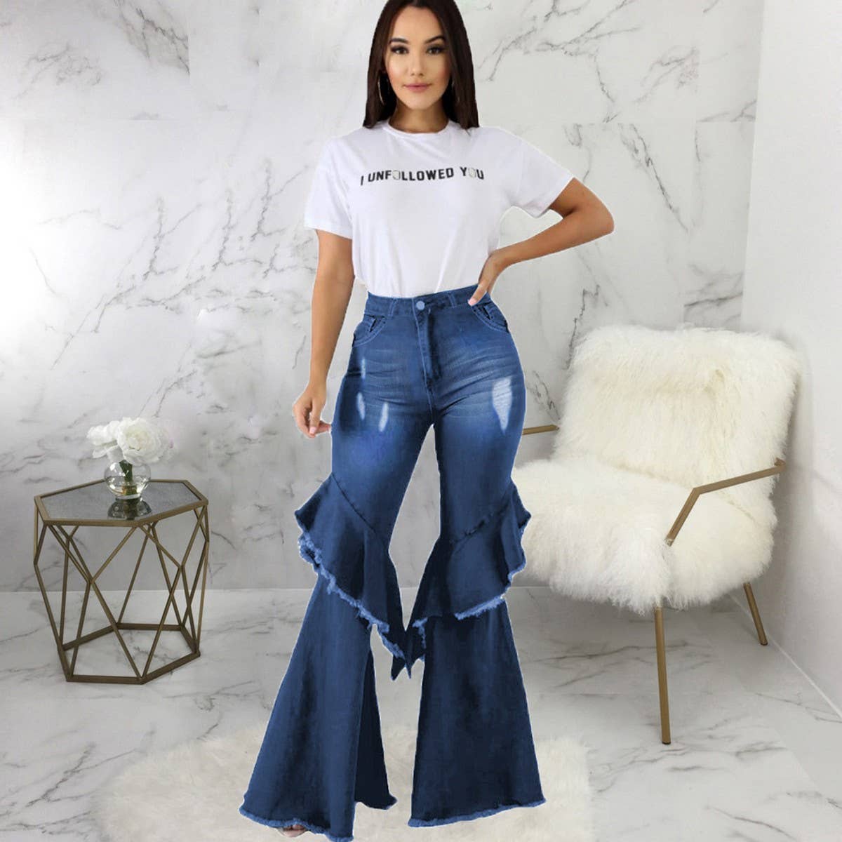 WOMEN FASHIONABLE WIDE LEG PANTS DENIM FLARED PANTS_CWJP0090