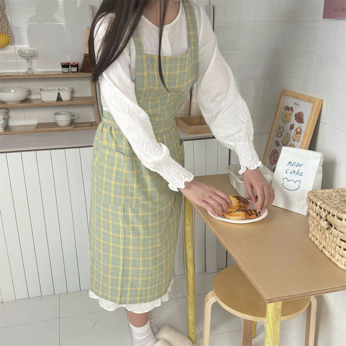 PLAID APRON FOUR-COLOR CAFE WORK APRON_CWMM5813