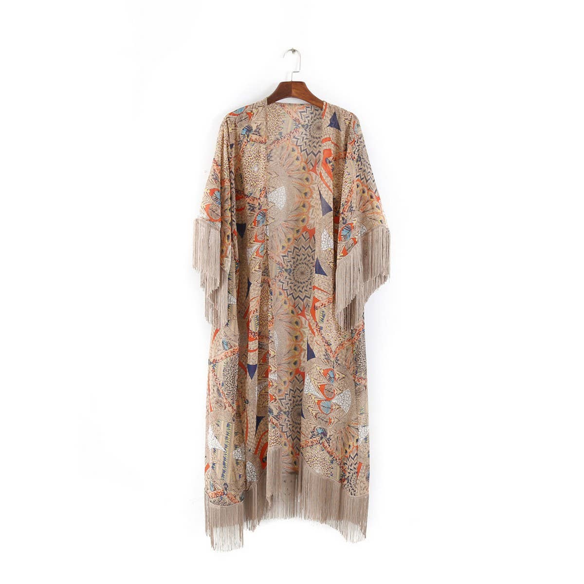 SUMMER TASSEL FLORAL PRINT OPEN FRONT KIMONO