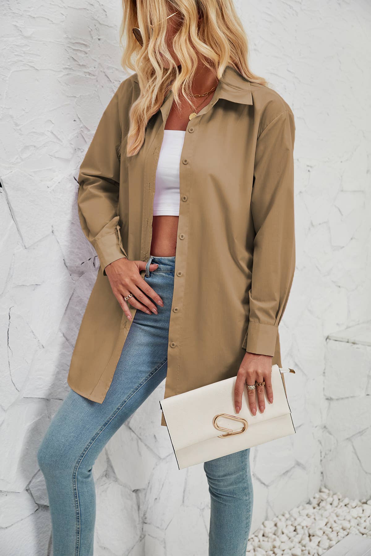 SOLID COLOR FASHION CASUAL LONG SLEEVE LONG SHIRT