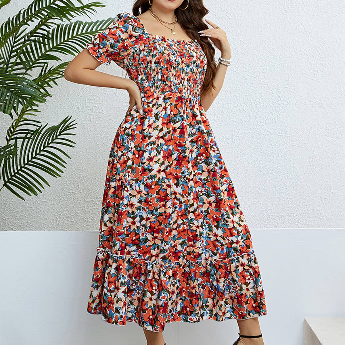 Slim Fit Floral Dress ??Off Shoulder Summer_CWDMD5968