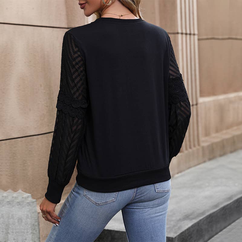 SOLID COLOR LONG SLEEVE STITCHING LACE HOODIE