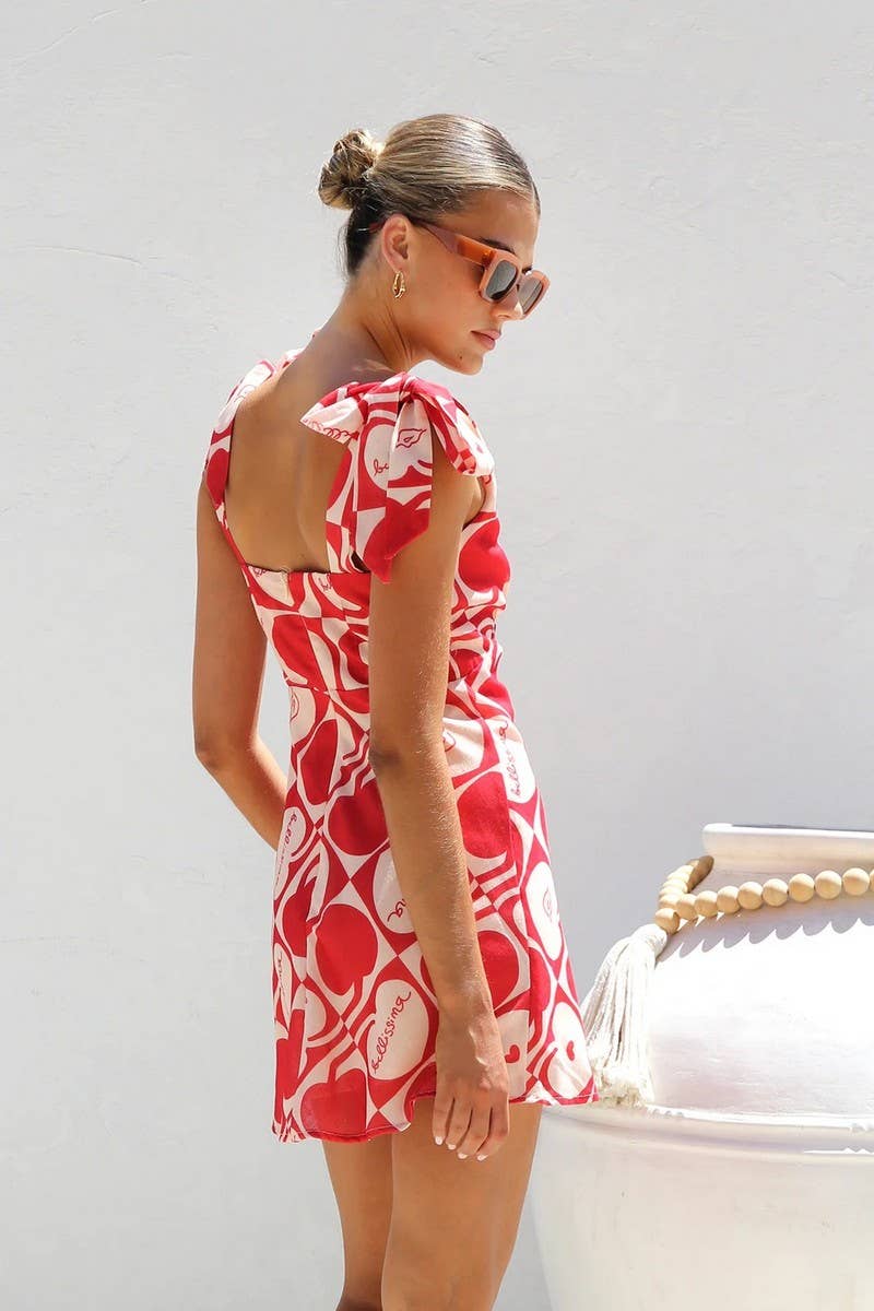 CWDSD8418_SUMMER NEW V-NECK LACE-UP MINI SUSPENDER DRESS