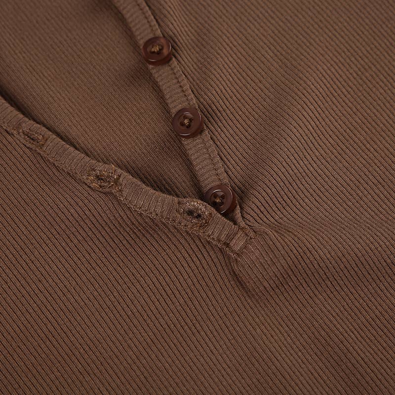 V-neck button-down waist-cinching knitted dress