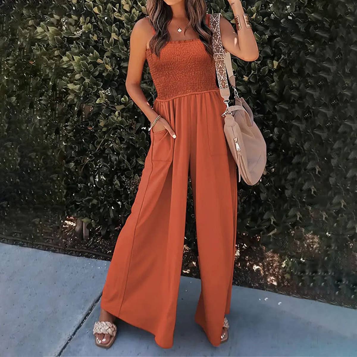 Loose straight leg casual broadleg jumpsuit