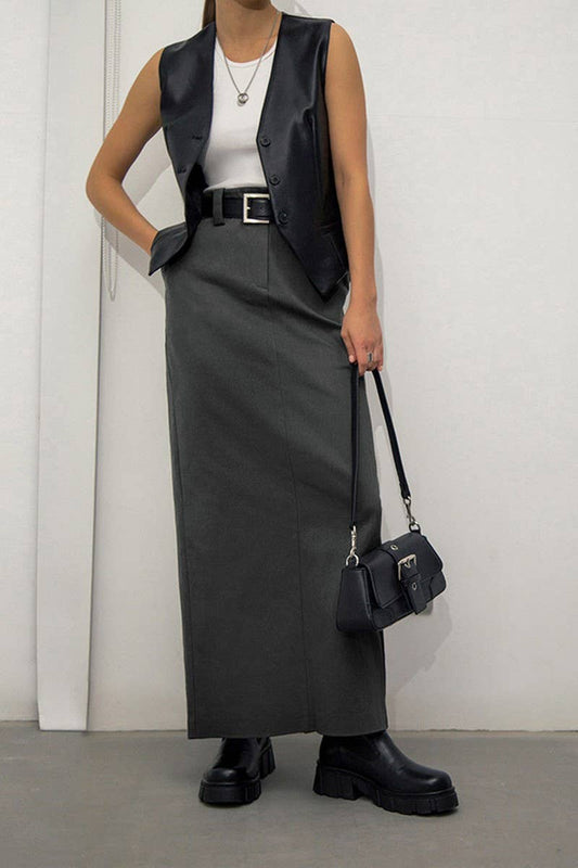 CWBLS0362_SOLID COLOR CASUAL SLIM FIT A-LINE SKIRT