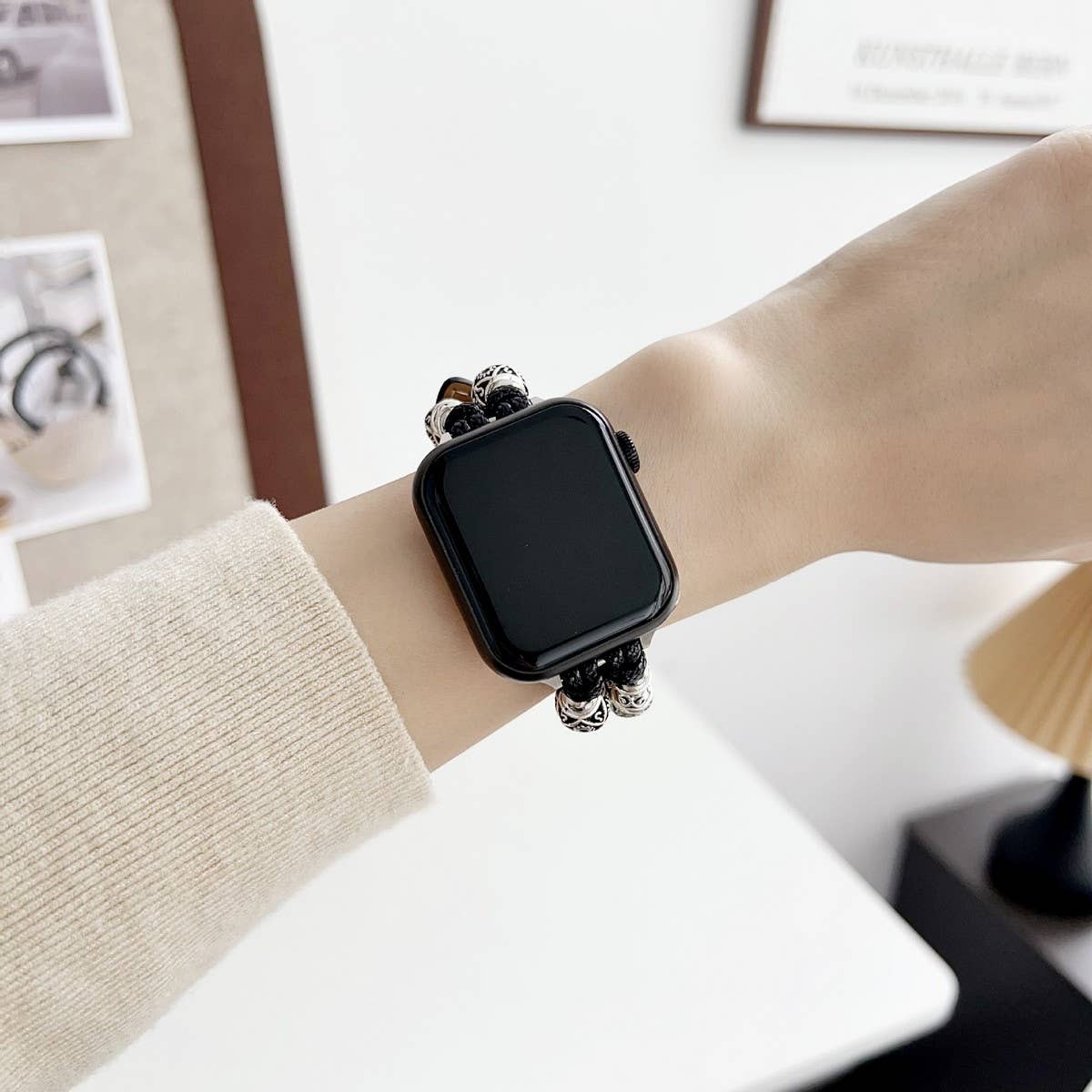 IWATCH9-1 14MM TIBETAN SILVER DENIM LEATHER STRAP