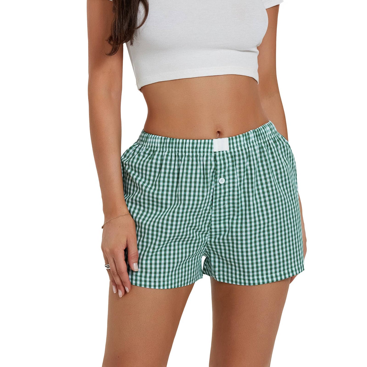 Retro plaid casual high-waisted loose shorts