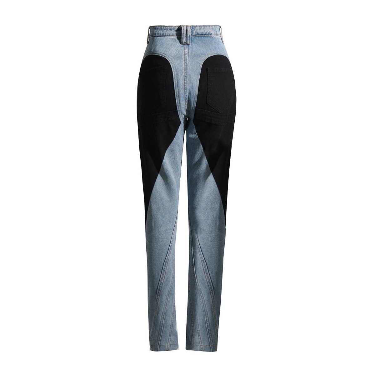 COLOR BLOCKING PATCHWORK WASHED LIGHT DENIM PANTS