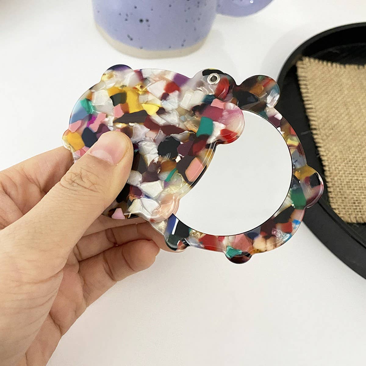 Vintage Acetate Geometric Compact Makeup Mirror