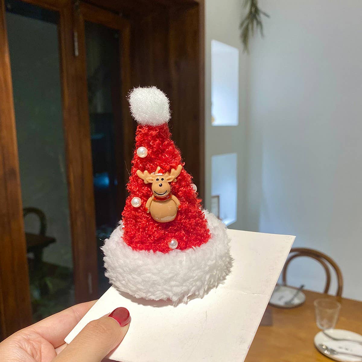 CUTE PLUSH CHRISTMAS PEARL HAT HAIRPIN HEADDRESS