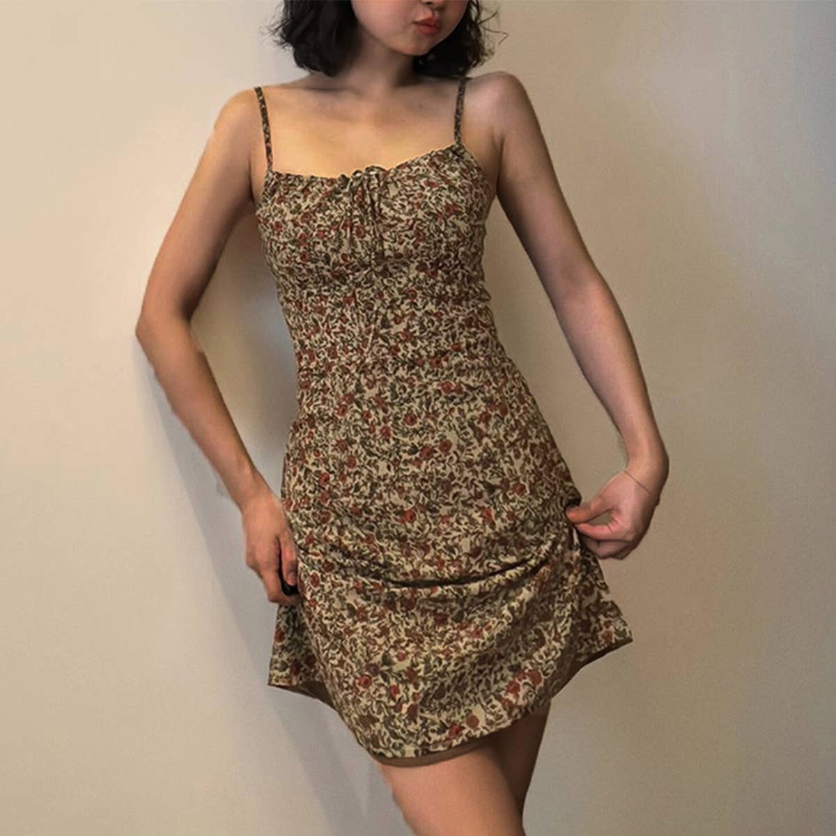 LACE-UP PRINT SLIM-FIT HALTER DRESS