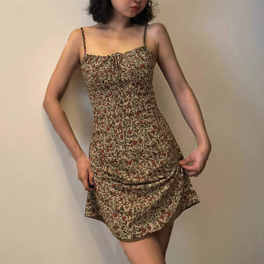 LACE-UP PRINT SLIM-FIT HALTER DRESS