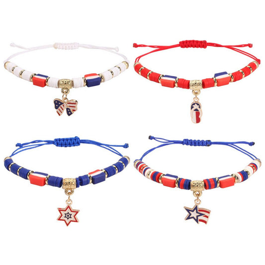 CWAJE05715_PATRIOTIC USA FLAG RED WHITE BLUE WOVEN BRACELET