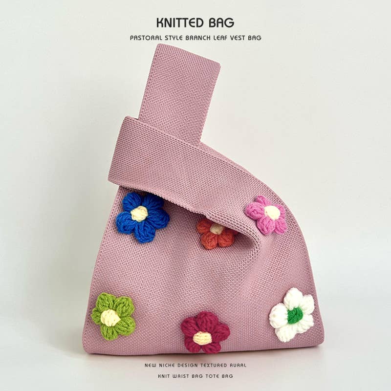 Cute colorful flower knitted single-shoulder bag