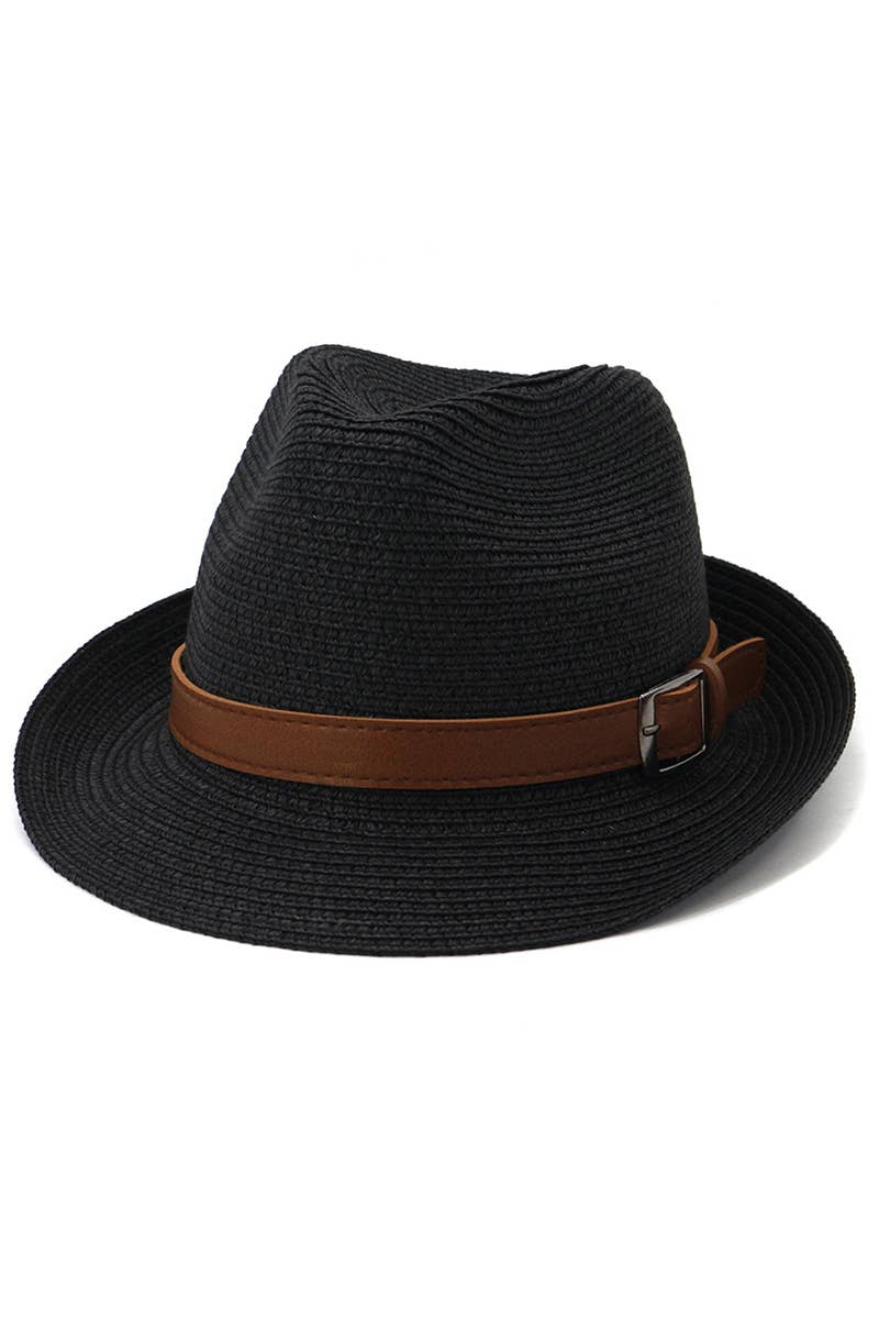 DANDY BELT SUMMER STRAW FEDORA HAT_CWAH0450