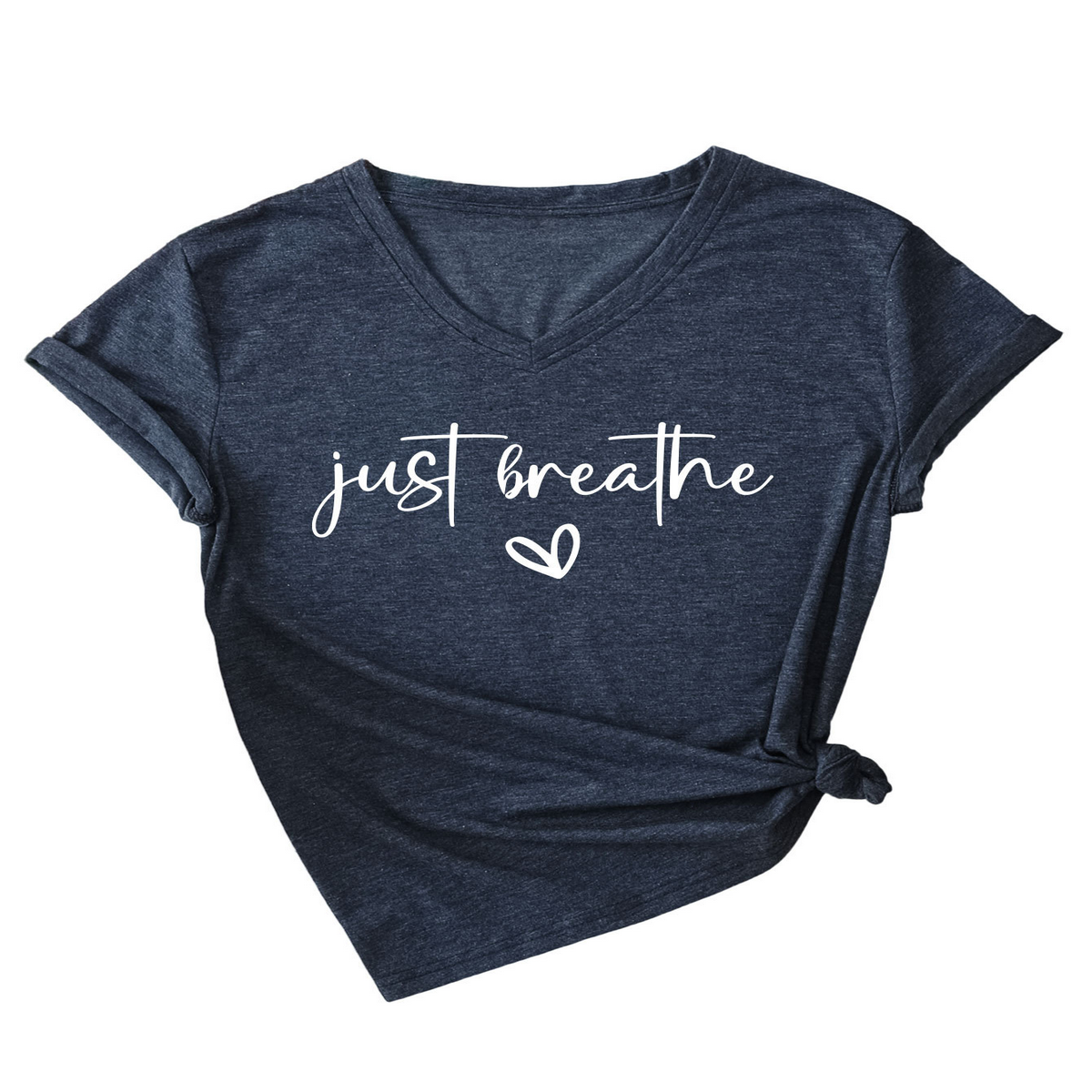 Cute Heart Letter Print V-Neck Tee for Women
