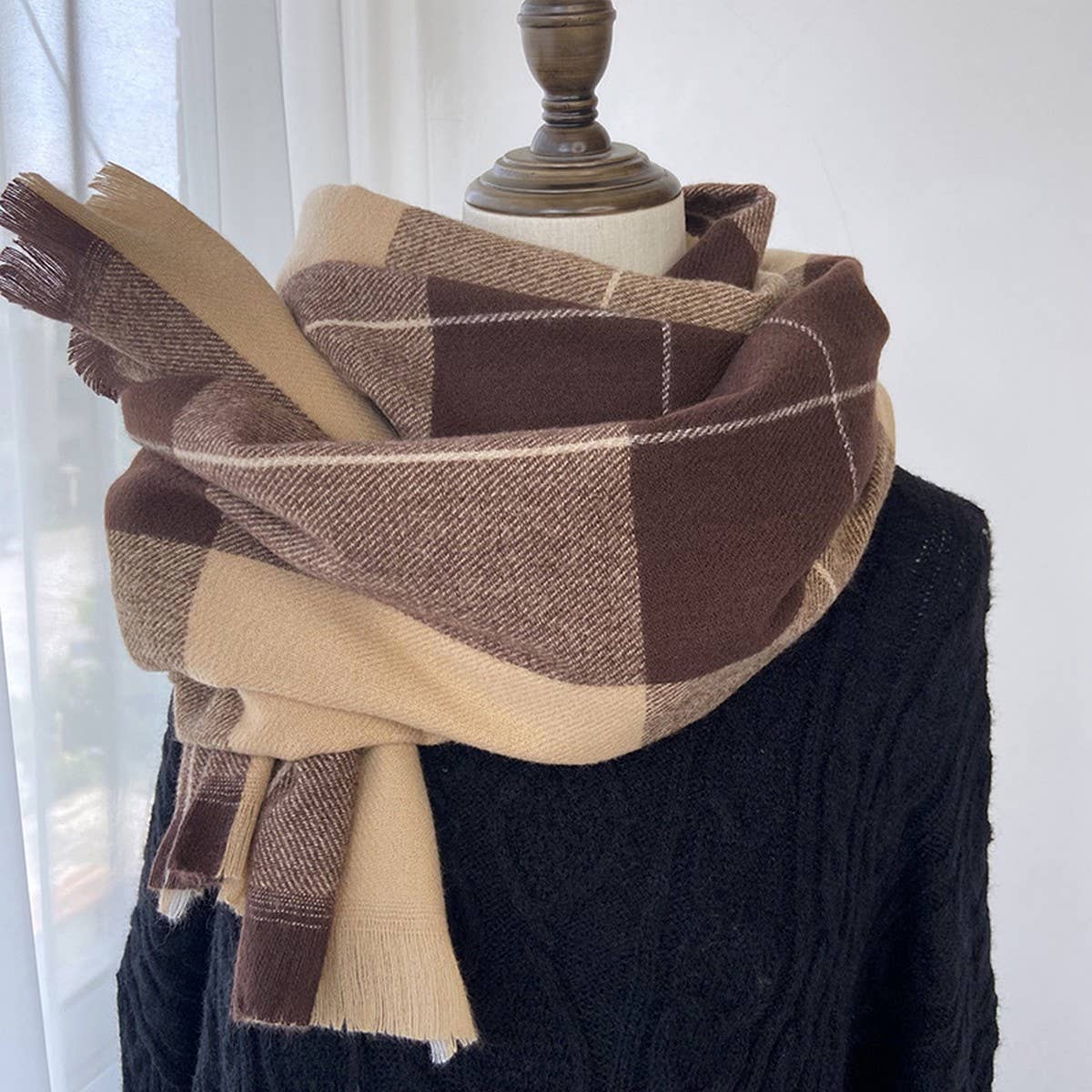 Vintage Plaid Scarf ? Long Faux Cashmere Wrap