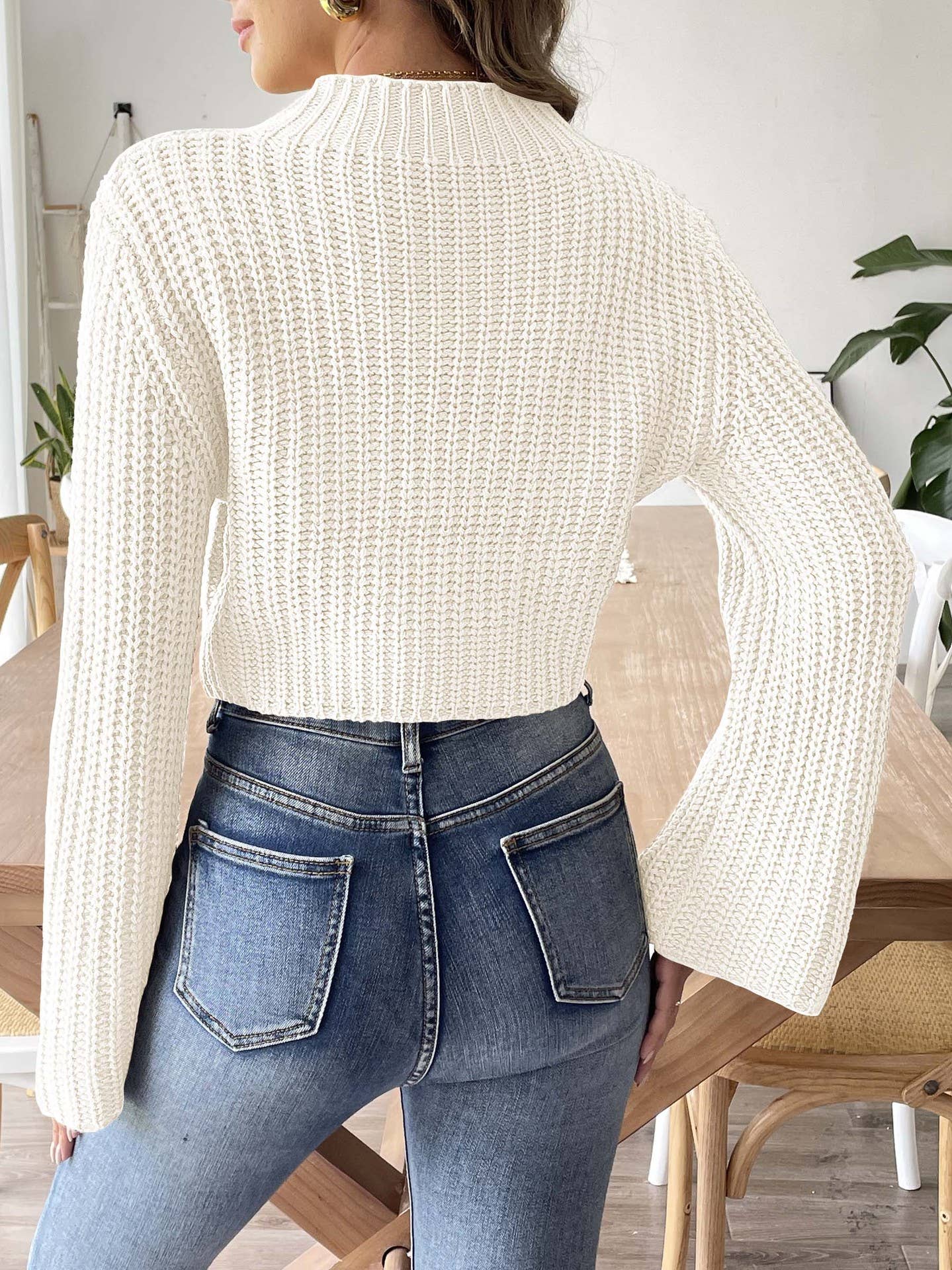 Half Turtleneck Sweater With Flared Sleeves