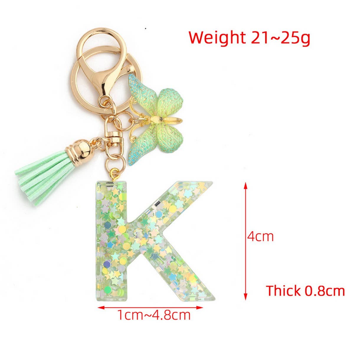 Green Butterfly Resin Letter Keychain with Glitter_CWAB5079