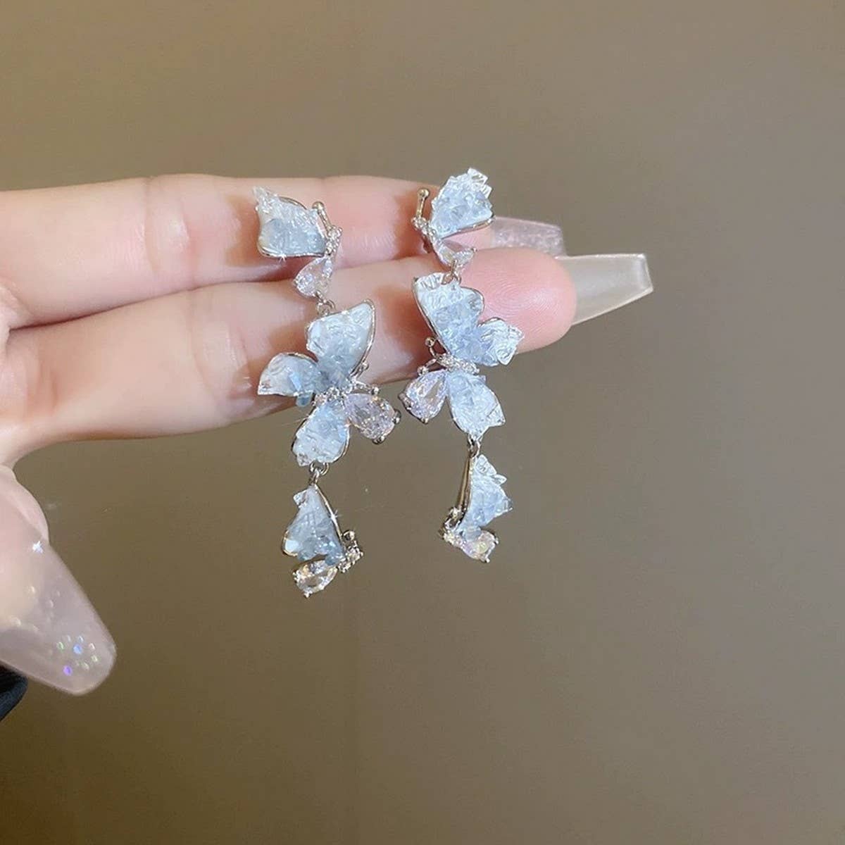GRADIENT SWEET CRYSTAL BUTTERFLY LONG EARRINGS