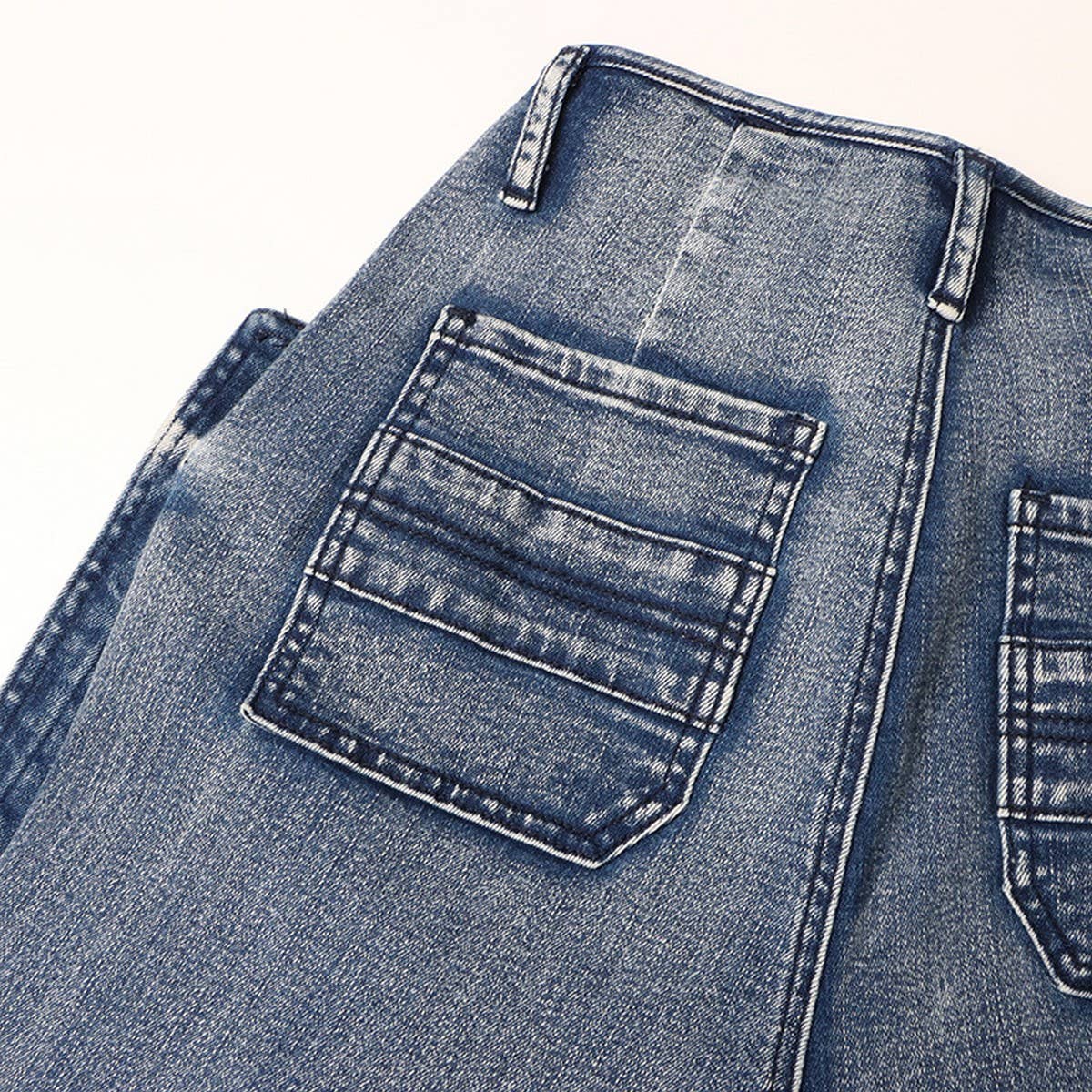 MID RISE STRAIGHT MULTI POCKET DESIGN CASUAL JEANS