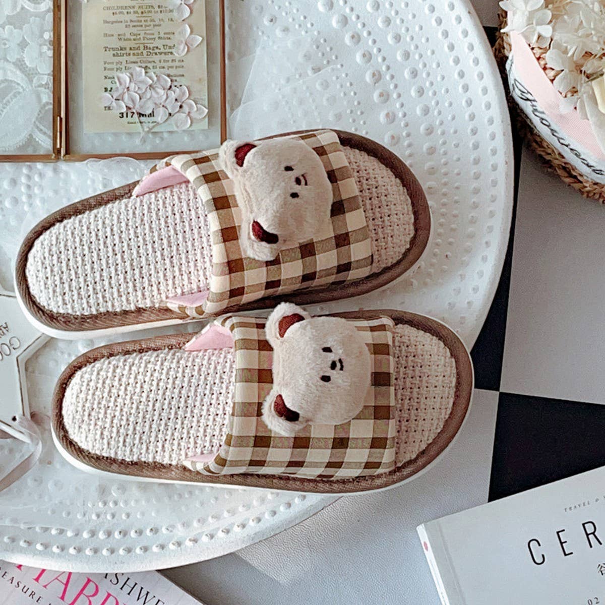 NEW CUTE PANDA LINEN SLIPPERS FOR WOMEN AT HOME