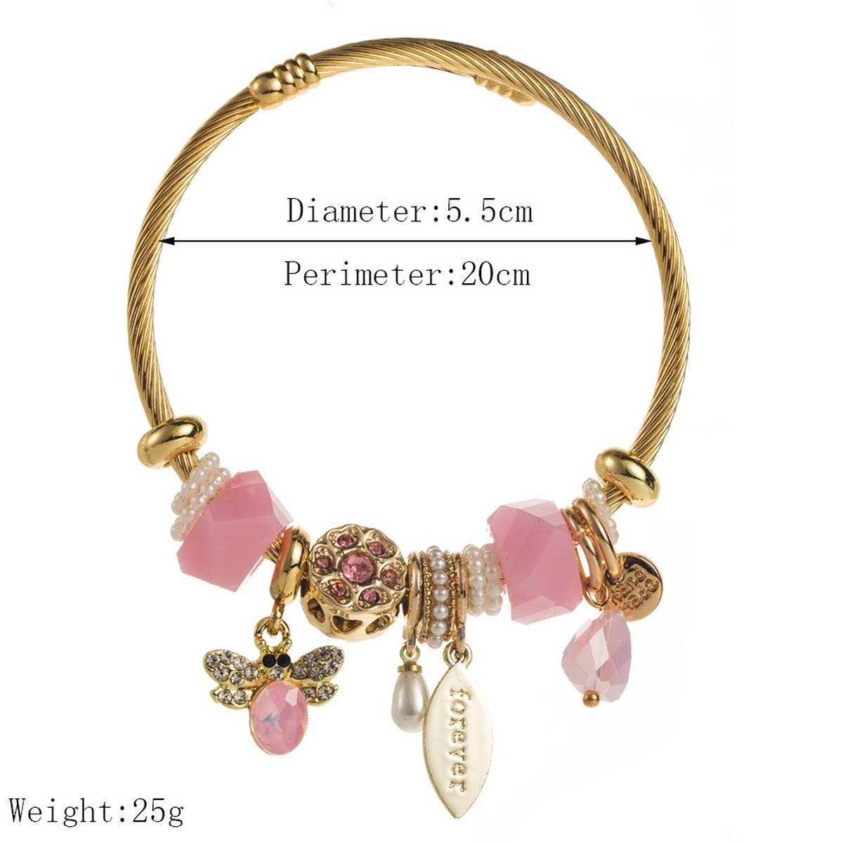 Trendy Stainless Steel Beaded Bee Charm Bracelet