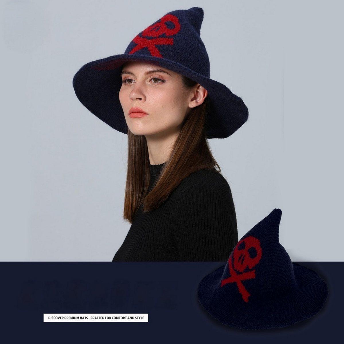 Skull Print Wizard Hat Halloween  Accessory_CWAH3991